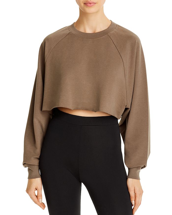 Alo Yoga Double Take Cropped Sweatshirt In Olive Branch