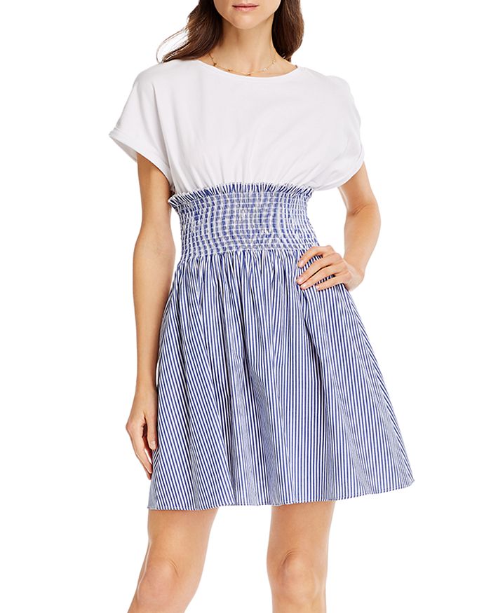 Aqua Smocked-waist Printed Dress - 100% Exclusive In Blue Stripe