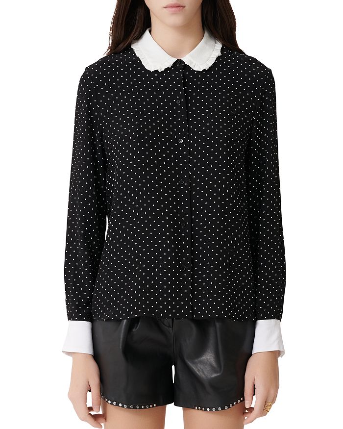 Maje Calicia Polka-dot Shirt In Black/white