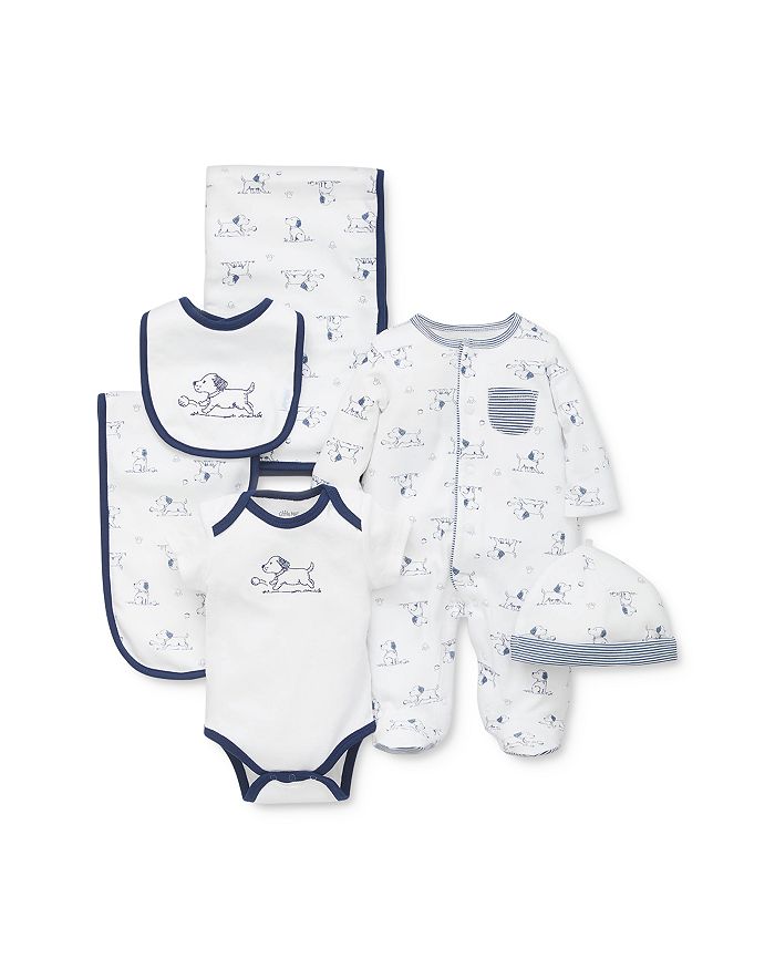 Little Me Boys' Puppy Cotton Gift Set - Baby In White/blue