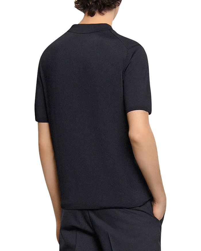Sandro Fine Stretch-knit Polo Shirt In Navy Blue
