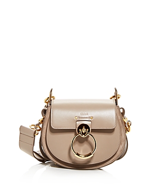 Chloé Tess Small Leather Crossbody In Grey Smooth Leather