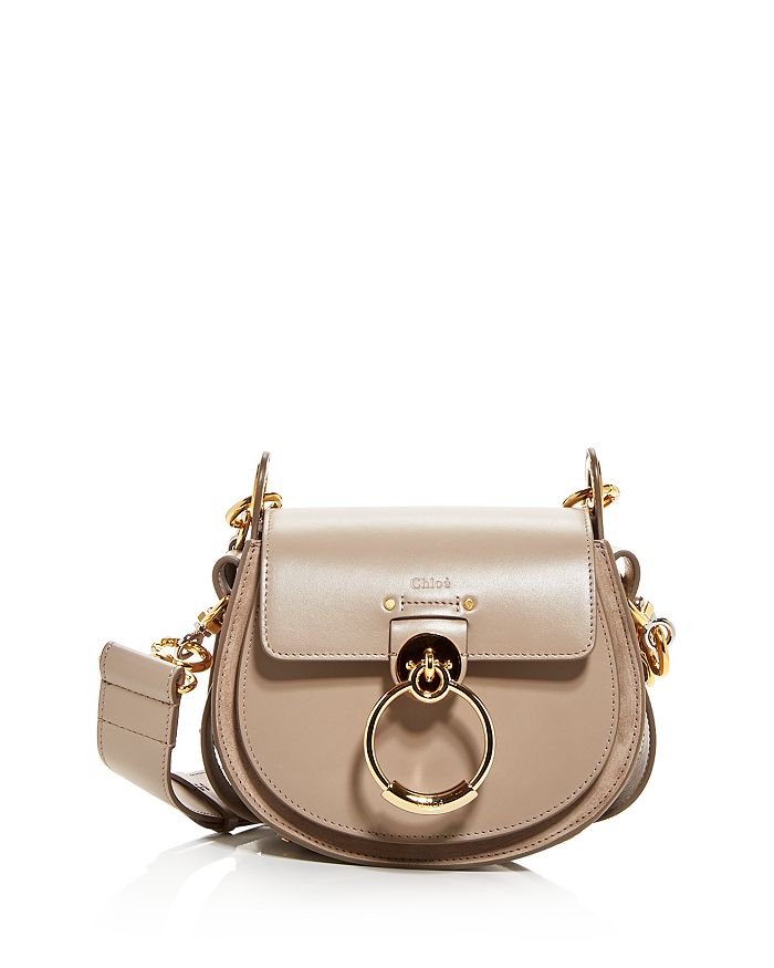Chloé Tess Small Leather Crossbody In Gray Smooth Leather/gold