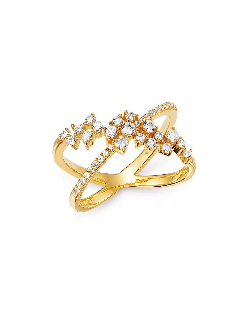 Bloomingdale's Fine Collection Diamond Crossover Cluster Ring in 14K Yellow Gold, 0.45 tcw