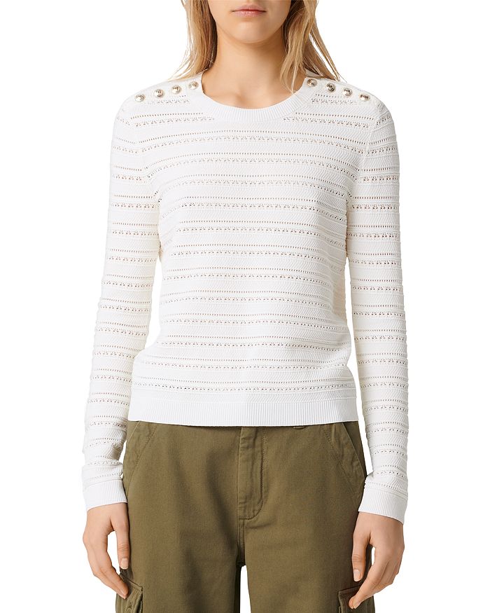 Maje Metier Button Detail Pointelle Sweater In Ecru