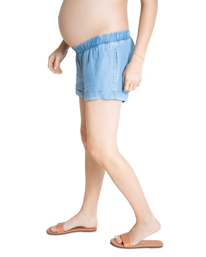 Shop Ingrid & Isabel Elastic-waist Maternity Shorts In Chambray
