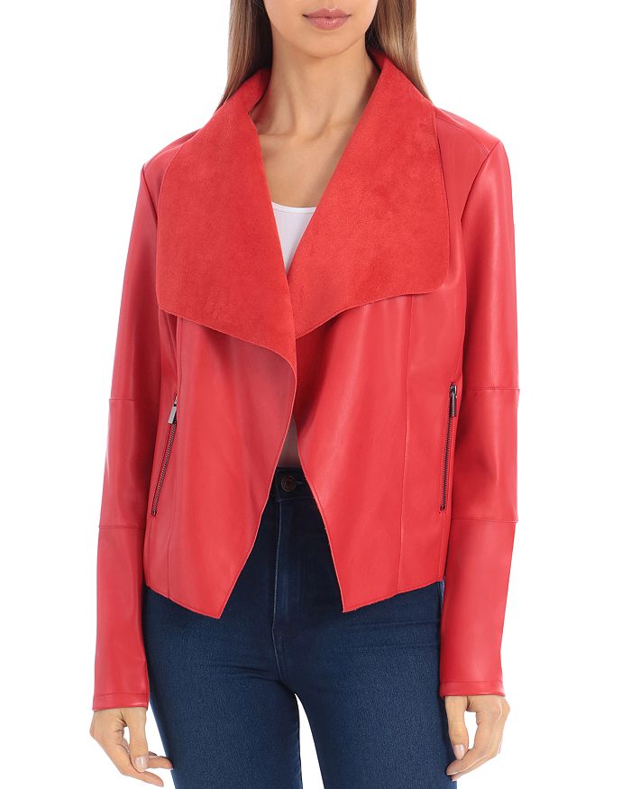 Bagatelle Draped Faux Leather Jacket In Poppy | ModeSens