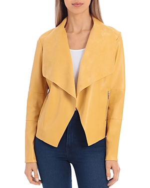 Bagatelle Draped Faux Leather Jacket In Buttercup