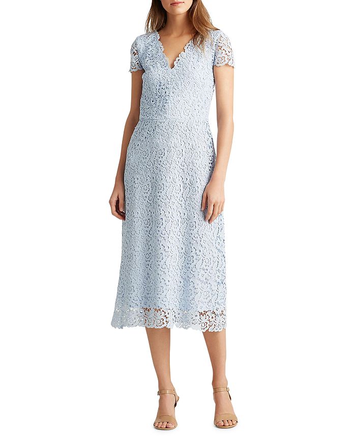 Ralph Lauren Scalloped Lace Midi Dress | Bloomingdale's