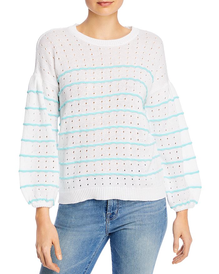 Design History Striped Balloon-sleeve Sweater In White/mint