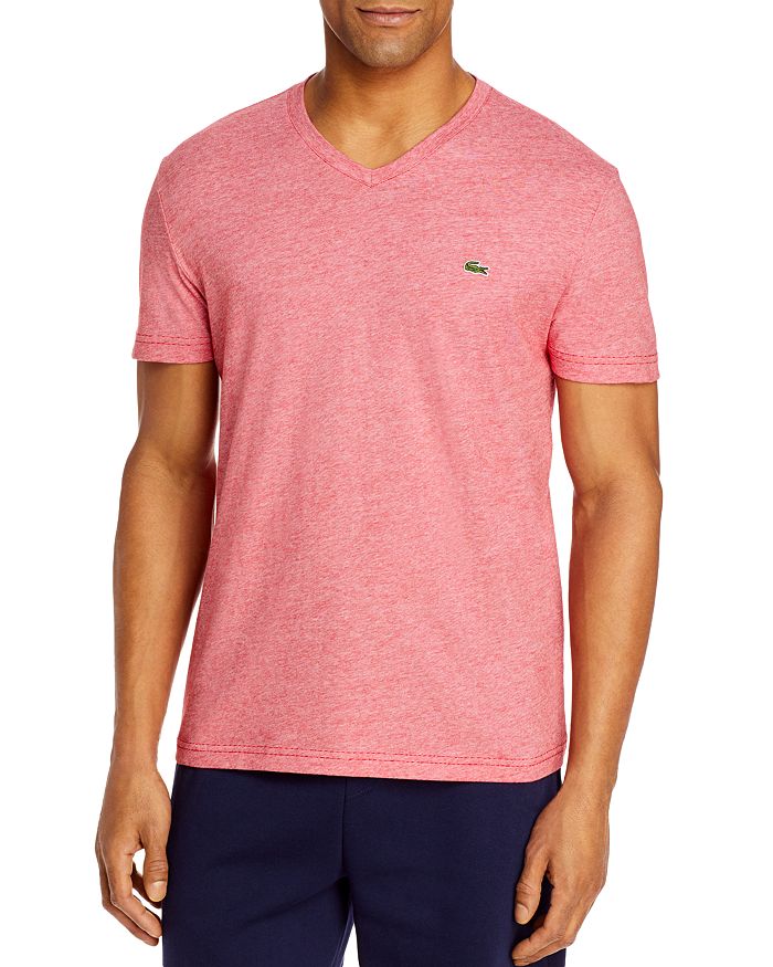 Lacoste V-neck Tee In Red / White