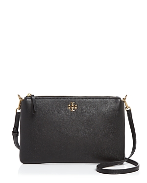 Shop Tory Burch Kira Small Pebbled Leather Top-zip Crossbody In Black/gold