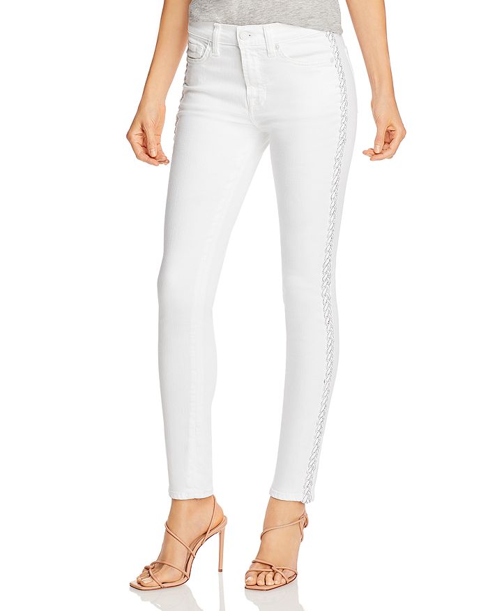 7 FOR ALL MANKIND BRAIDED-SEAM ANKLE SKINNY JEANS IN CLEAN WHITE,AU8752616A