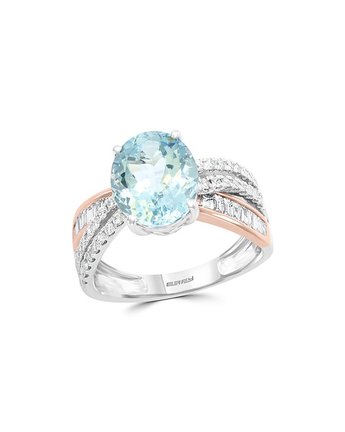 Bloomingdale's Aquamarine & Diamond Ring In 14k Rose Gold & 14k White Gold - 100% Exclusive In Blue/white
