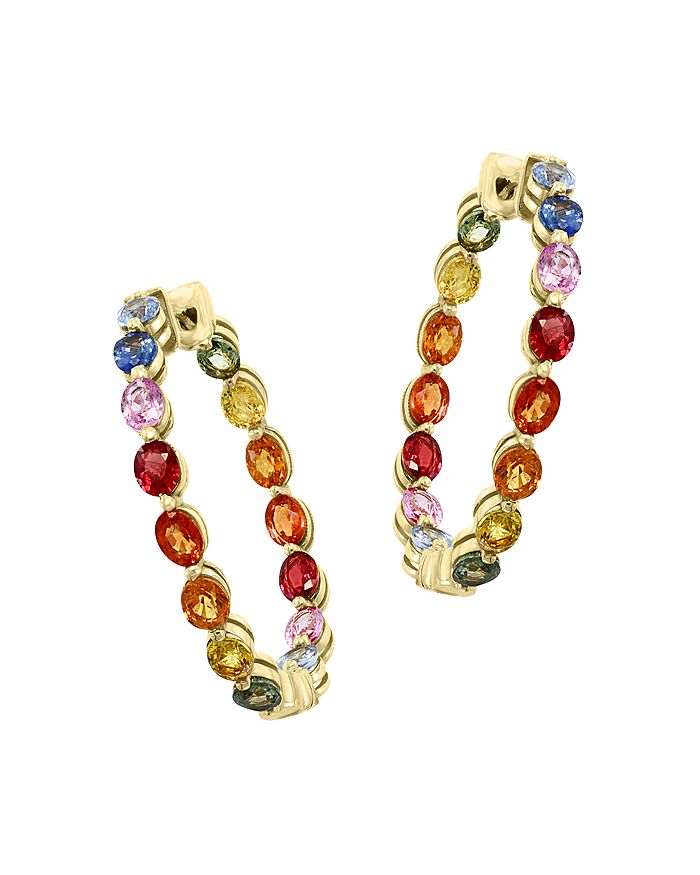 Bloomingdale's - Watercolor Collection Rainbow Sapphire Inside Out Hoop Earrings in 14K Yellow Gold - 100% Exclusive