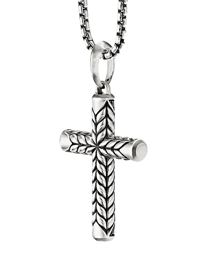 David Yurman Chevron Sculpted Cross Pendant With Pave Black Diamonds In Black/silver | ModeSens