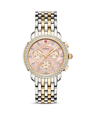 Michele Sidney Chronograph, 38mm In Pink/two Tone