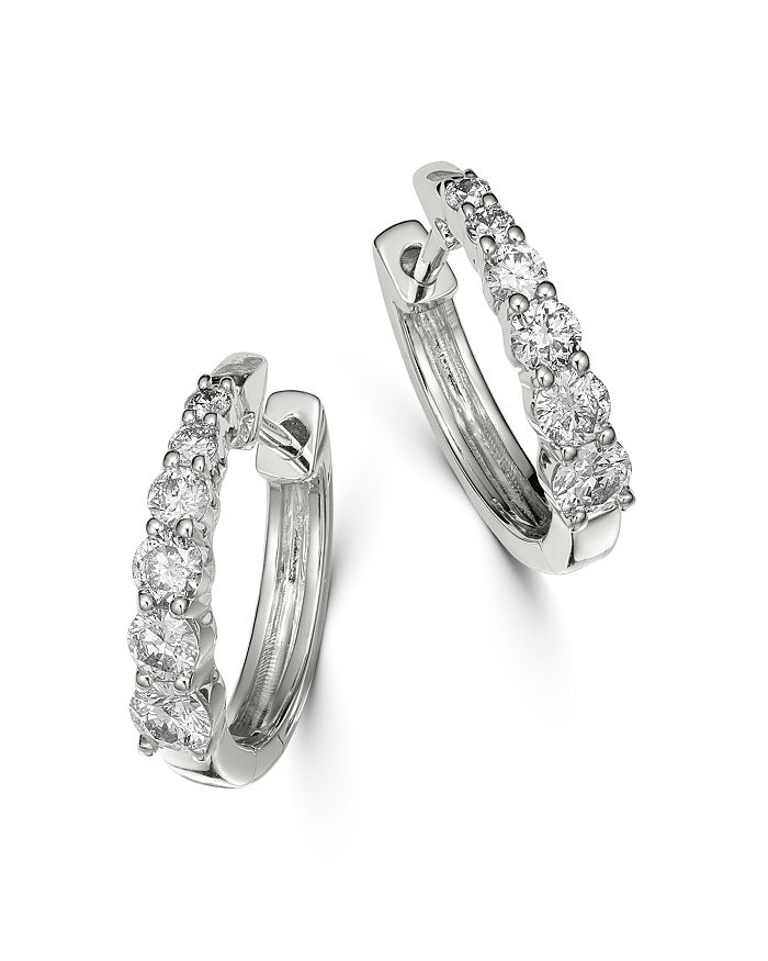 Bloomingdale's Diamond Graduated Hoop Earrings In 14k White Gold, 0.50 Ct. T.w. - 100% Exclusive