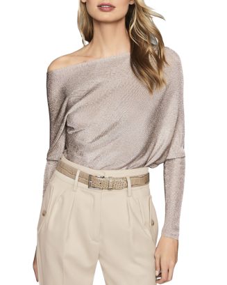 REISS Isla Draped Metallic-Knit Top | Bloomingdale's Women