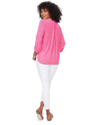 Three Quarter Sleeve Printed Pintucked Back Blouse