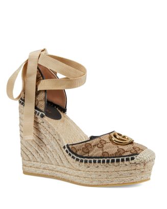 Gucci Women's Ankle Tie Wedge Platform Espadrille Sandals | Bloomingdale's