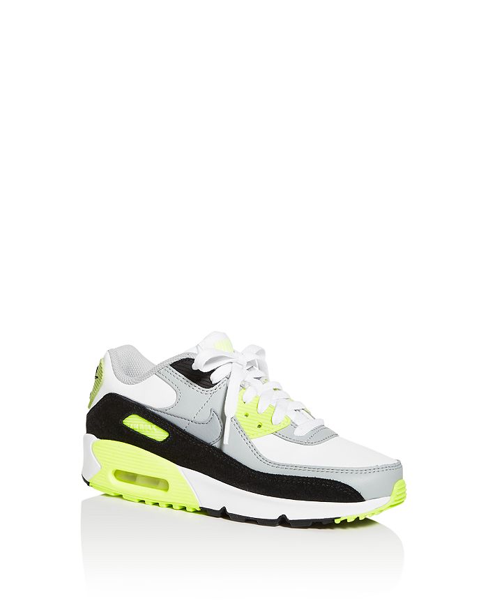 Nike Unisex Air Max 90 Leather Low-top Sneakers - Walker, Toddler, Little Kid, Big Kid In White/light Smoke Grey/volt/particle Grey