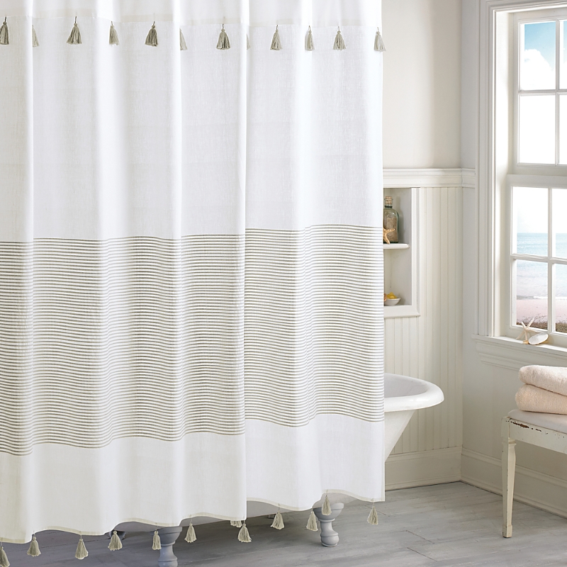 Peri Home Panama Stripe Shower Curtain In Taupe