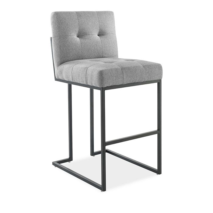 Modway Privy Black Stainless Steel Upholstered Fabric Bar Stool In Gray