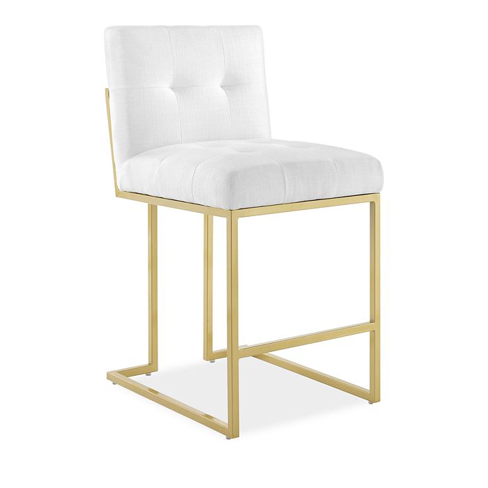 Modway Privy Gold Stainless Steel Upholstered Fabric Counter Stool In White