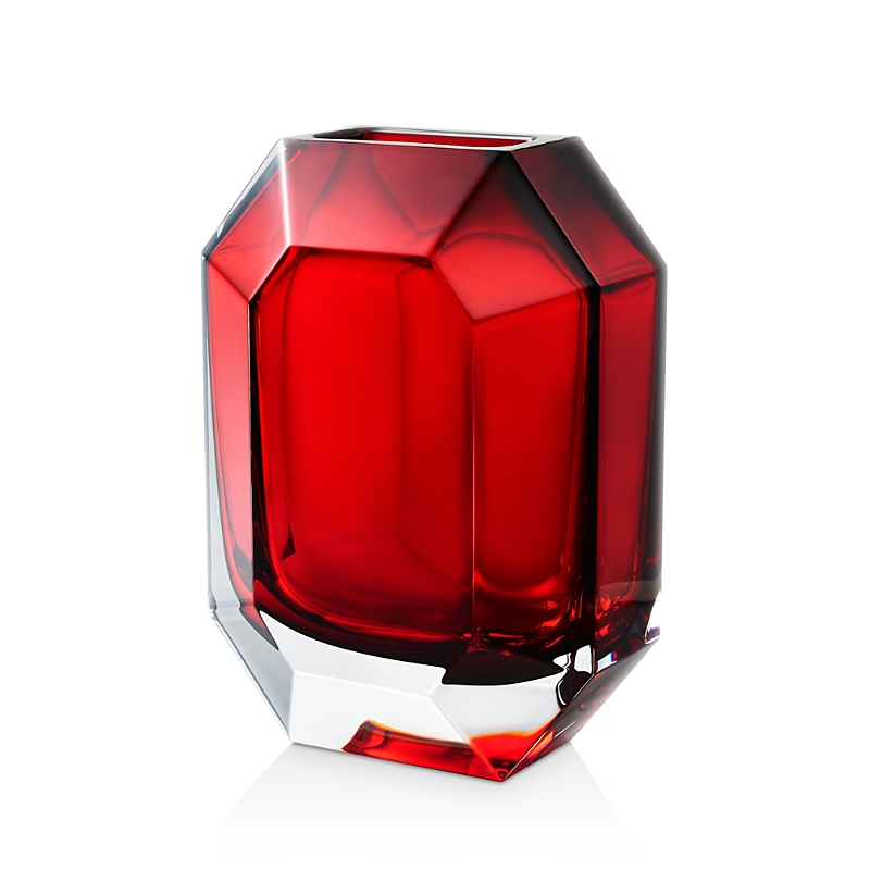 Baccarat Crystal Octogone Vase In Red