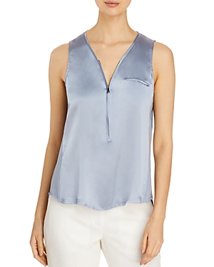 Go By Go Silk Mixed Media Zip Top In Chambray