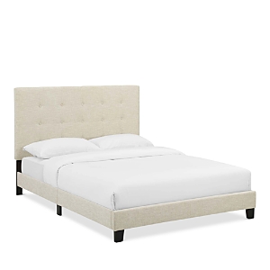 Modway Melanie Tufted Button Upholstered Fabric Platform Bed, Queen In Beige