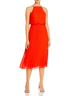 Sam Edelman Pleat Skirt Chiffon Midi Dress In Coral