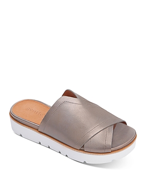 Gentle Souls By Kenneth Cole Women's Lavern Cross-band Slide Sandals In Pewter Metallic Leather