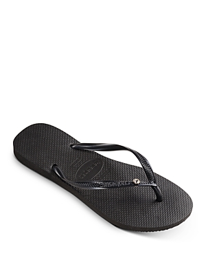 Havaianas Slim Crystal Glamour Flip Flops In Black