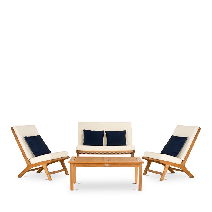 Shop Safavieh Chaston 4-piece Outdoor Living Set With Accent Pillows In Natural/white/light Blue