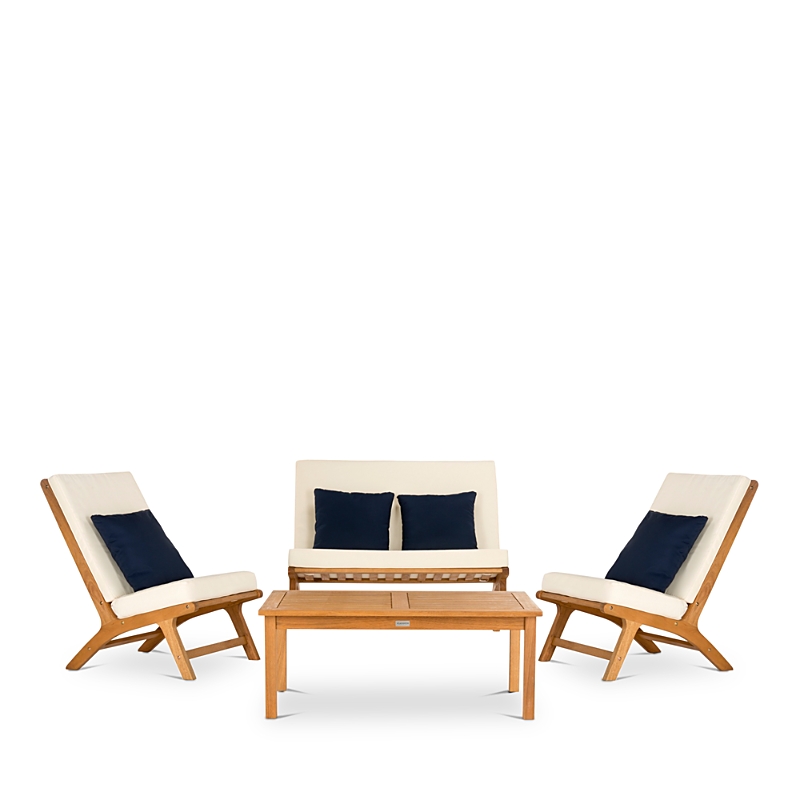 Safavieh Chaston 4-piece Outdoor Living Set With Accent Pillows In Natural/white/light Blue