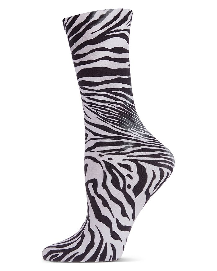 Shop Natori Zebra Print Crew Socks In White