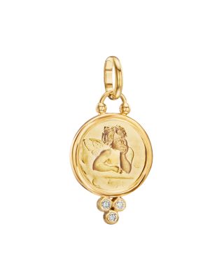 18K Yellow Gold Angel Pendant with Diamonds and Extra Small Oval Chain
