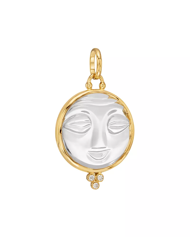 Temple St. Clair 18K Yellow Gold Large Carved Crystal Moonface Pendant with Diamonds