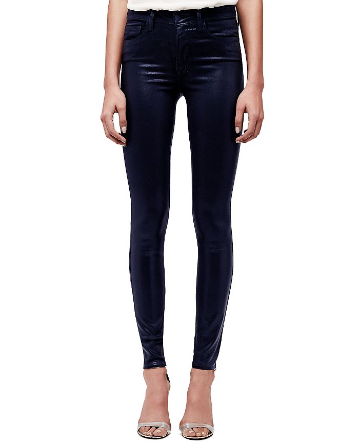 L Agence Marguerite Coated Skinny Jeans In Navy Coated