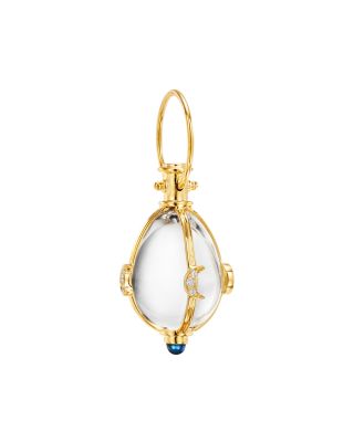 18K Yellow Gold Lunar Phase Amulet with Blue Sapphire and Diamond