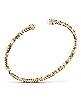 David Yurman - 18K Yellow Gold Cable Spira Bracelet with Pearls & Diamonds