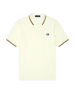 Fred Perry Twin Tipped Slim Fit Polo In Snow / Gold / Black