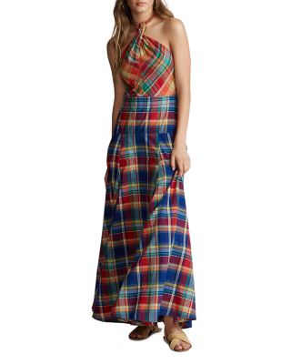Ralph Lauren Madras-Print Halter-Neck Cotton Maxi Dress | Bloomingdale's