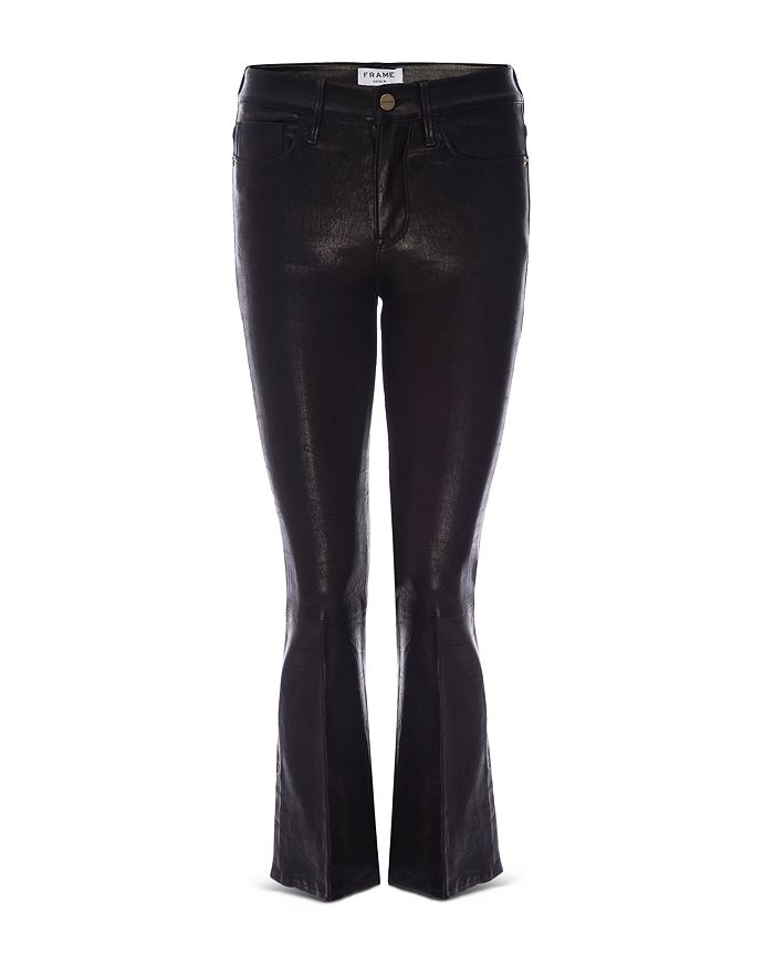 Shop Frame Le Crop Mini Boot Leather Jeans In Noir