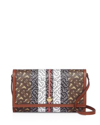 BURBERRY Monogram Stripe E-canvas Strap Wallet Brown- 20% OFF