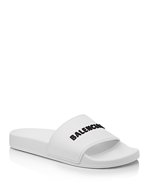 Balenciaga Women's Logo Slide Sandals In White/black