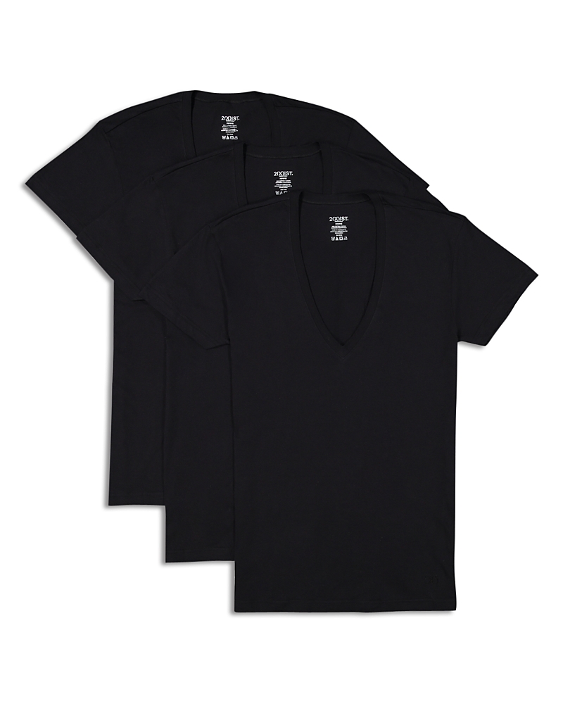 2(x)ist Slim Fit Deep V-neck Tee, Pack Of 3 In Black New