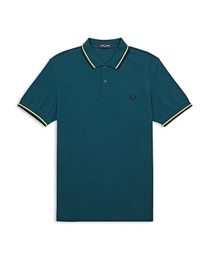 Fred Perry Twin Tipped Slim Fit Polo In Petrol Dreams/ Daffodil/ Navy